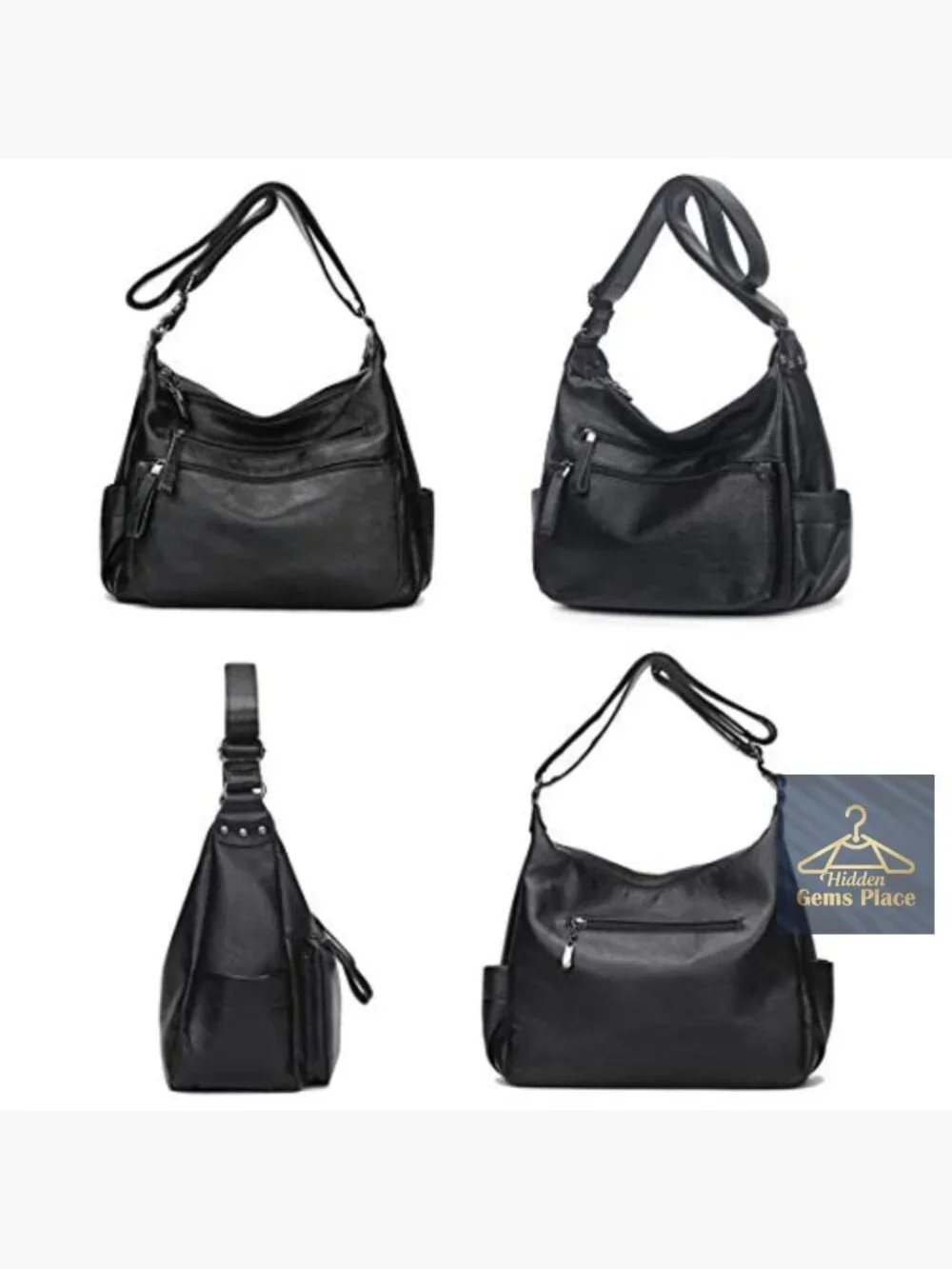 Soft PU Leather Hobo Crossbody Bag Multi-Pocket Shoulder Tote Purse